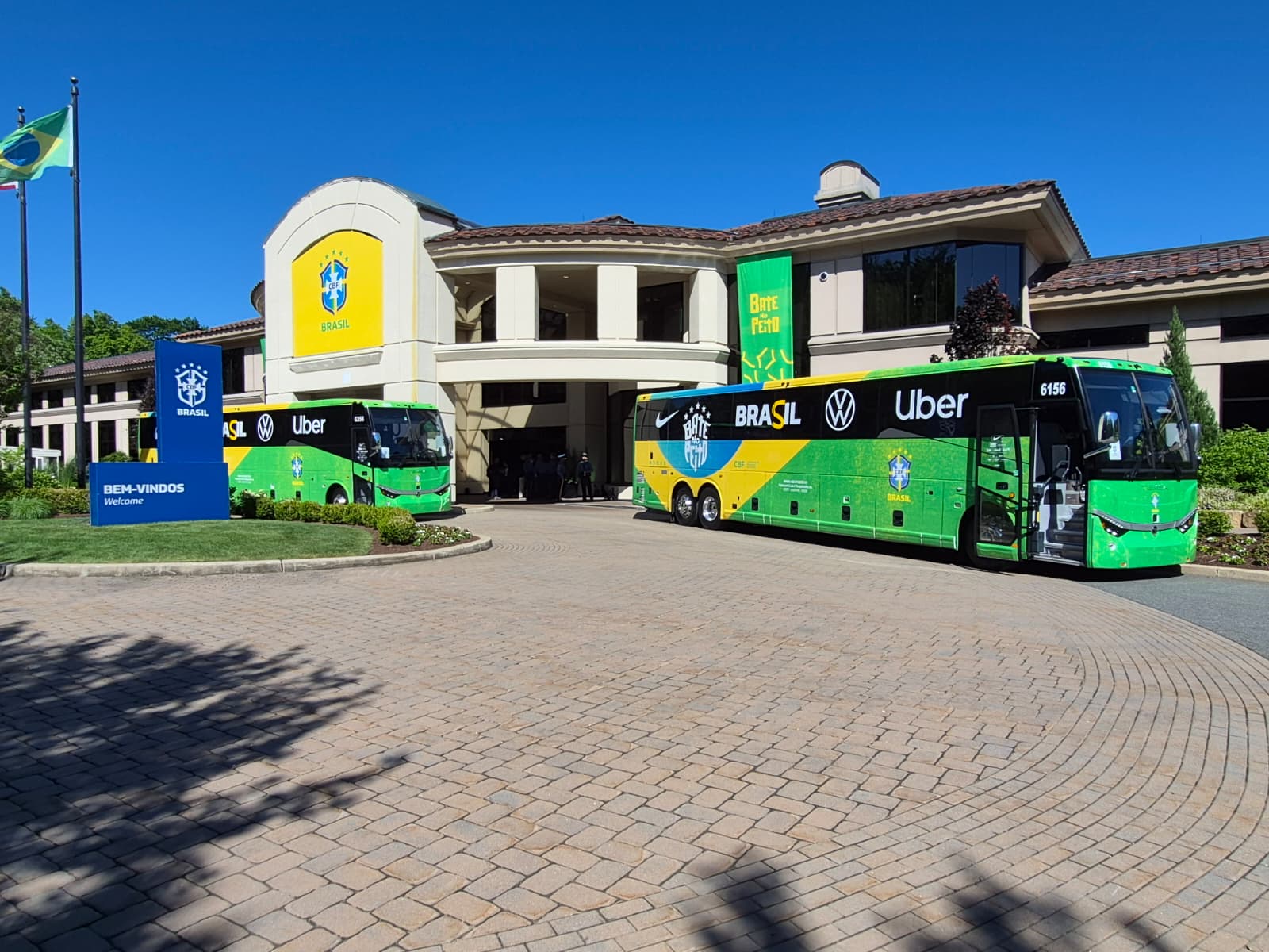 MCA CBF Brazil motorcoaches at the team hotel entrance